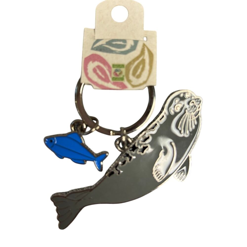 2 in harbor Seal Keychain bag charm car keychain key ring  blue fish silver seal